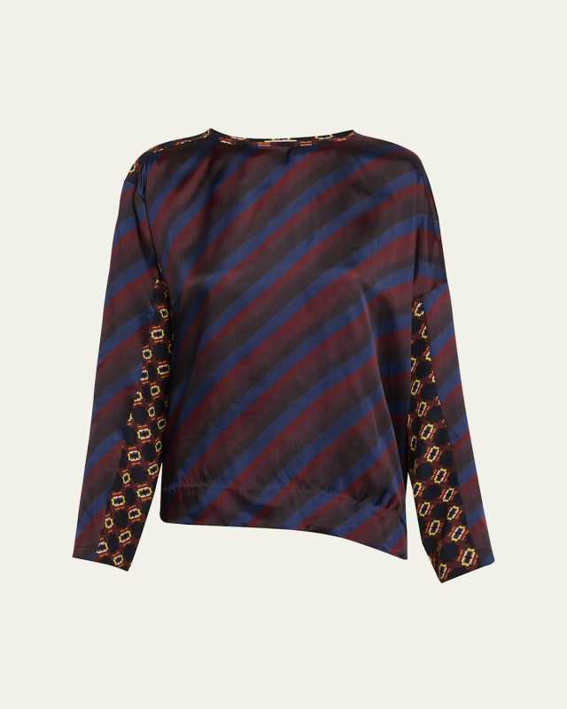Caias Multi-Print Silk Long-Sleeve Shirt